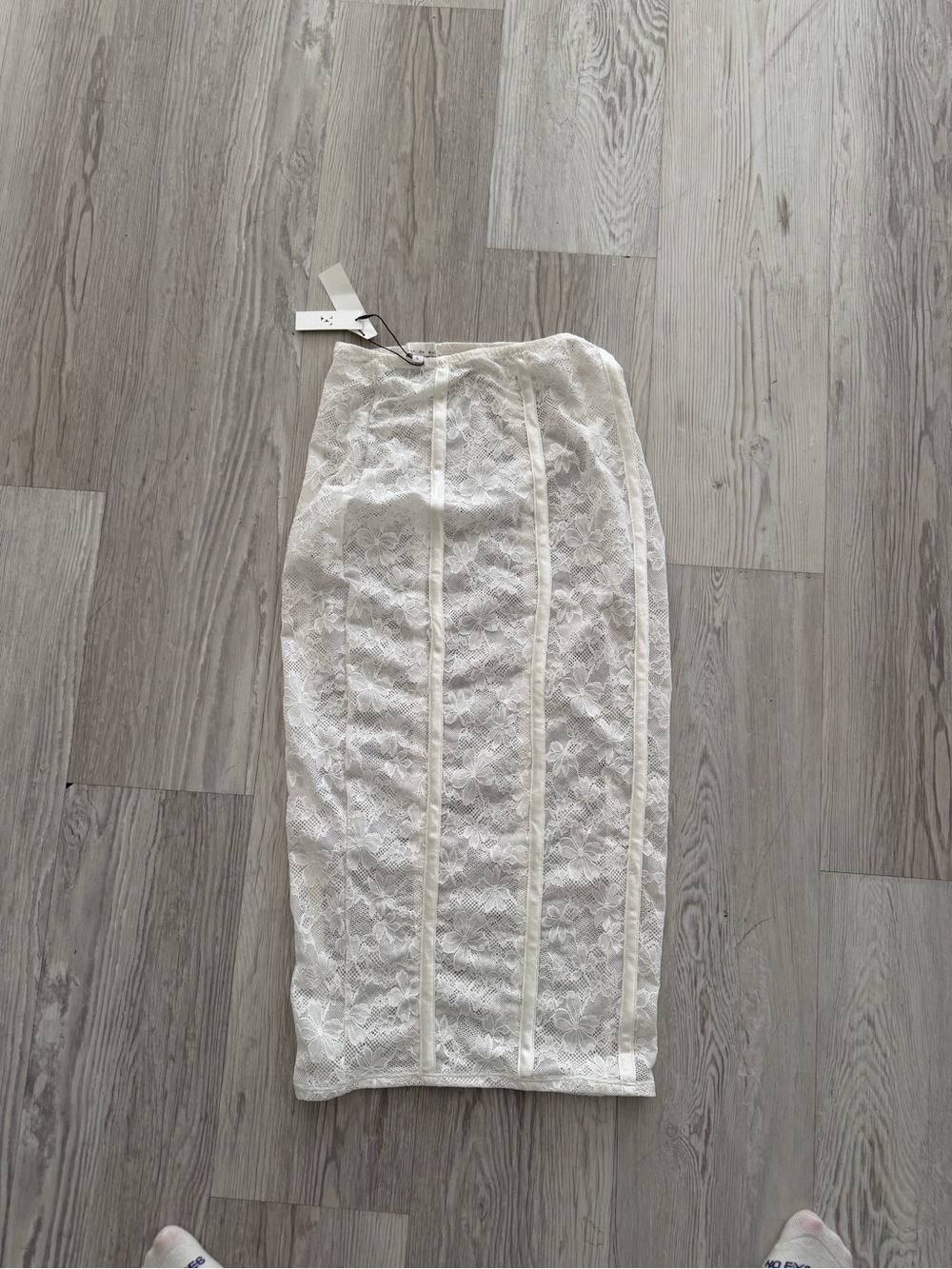 Women's White Lace Midi Skirt - Classic Feminine Pencil